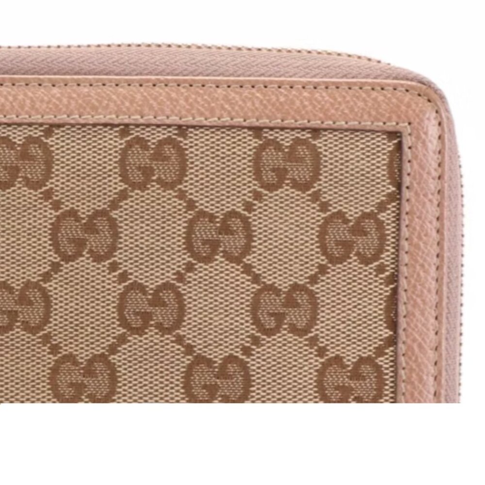 GUCCI Zip Around Wallet in Mauve Pink Leather Trimmed Beige GG Canvas | Women - Picture 9 of 11